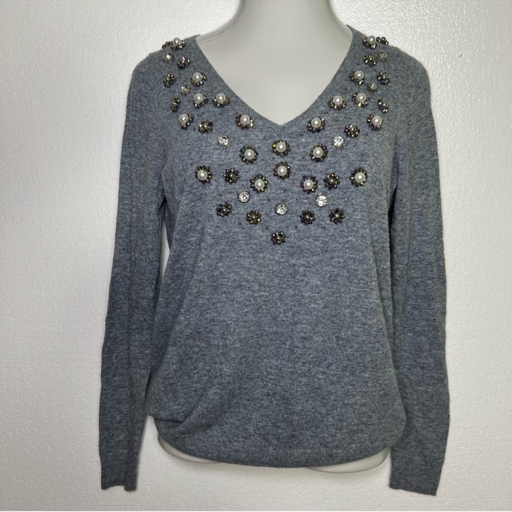 Boden wool cashmere blend grey embellished beaded sweater size 4 great condition